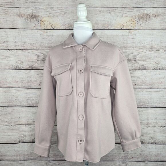 AVEC LES FILLES Button Front Pin Felt Boyfriend Oversized Shacket Small City - Picture 1 of 8